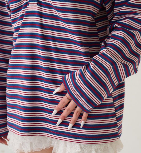  「マルチボーダーギャザーポロ」|Tシャツ・カットソー|