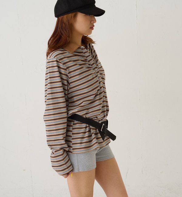  「マルチボーダーギャザーポロ」|Tシャツ・カットソー|