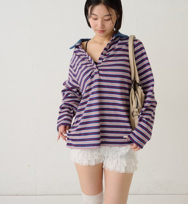  「マルチボーダーギャザーポロ」|Tシャツ・カットソー|