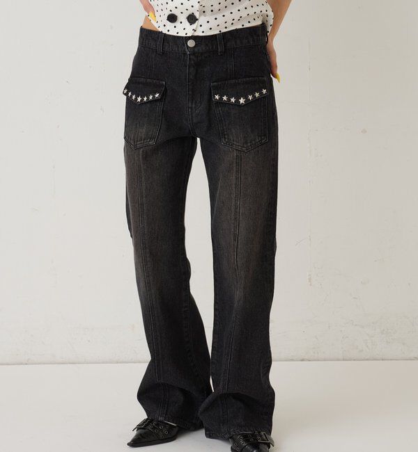  「スタースタッズフレアデニム」|デニム|ブラック