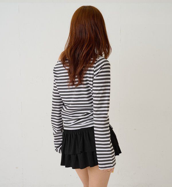  「スタッズオフショルL/Sトップス(ドット/ボーダー)」|Tシャツ・カットソー|