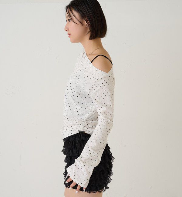  「スタッズオフショルL/Sトップス(ドット/ボーダー)」|Tシャツ・カットソー|