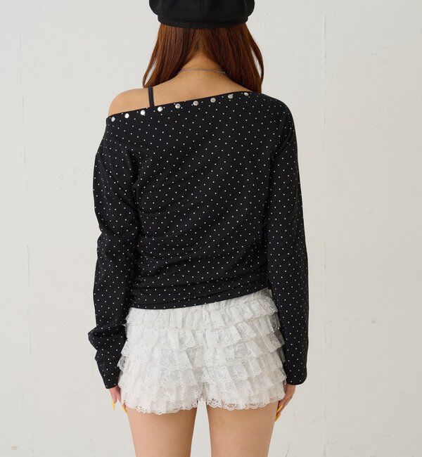  「スタッズオフショルL/Sトップス(ドット/ボーダー)」|Tシャツ・カットソー|