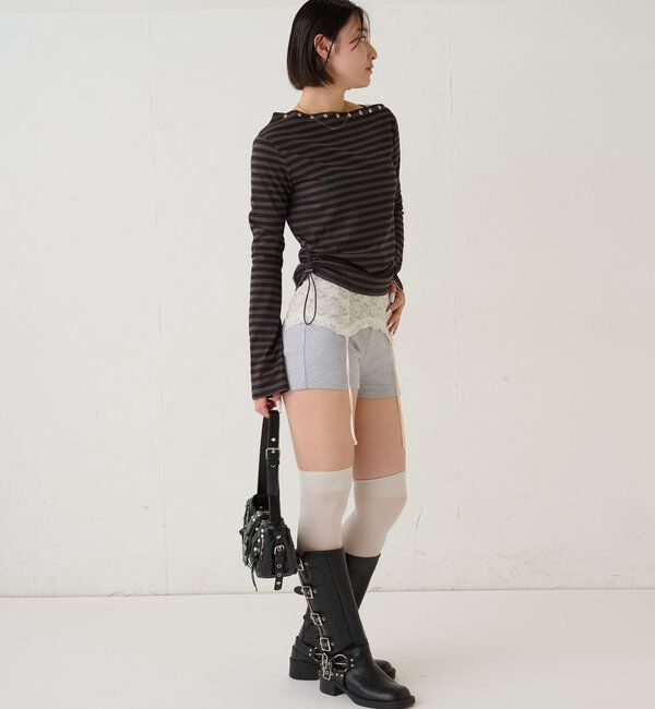  「スタッズオフショルL/Sトップス(ドット/ボーダー)」|Tシャツ・カットソー|