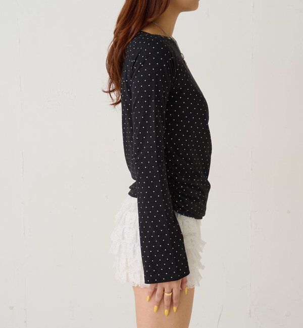  「スタッズオフショルL/Sトップス(ドット/ボーダー)」|Tシャツ・カットソー|