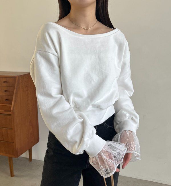  「【前後2WAY】カシュクール袖レーススウェット」|Tシャツ・カットソー|