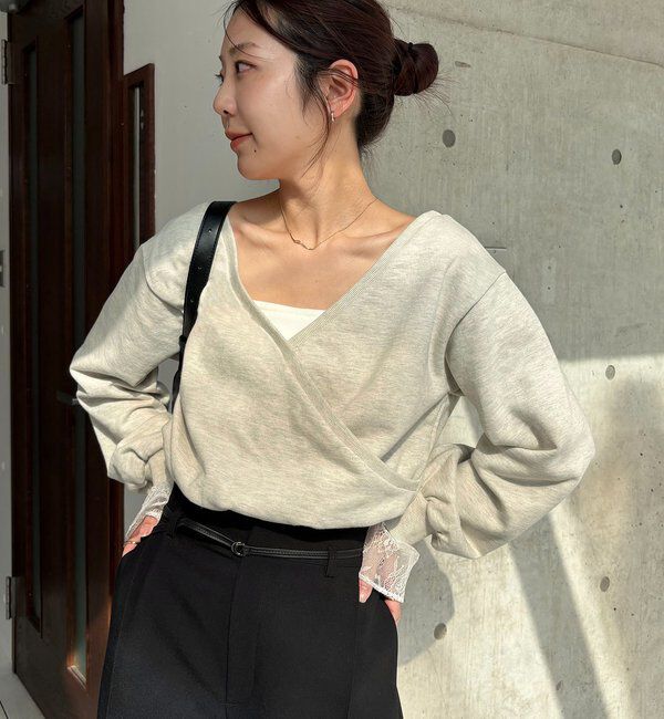  「【前後2WAY】カシュクール袖レーススウェット」|Tシャツ・カットソー|