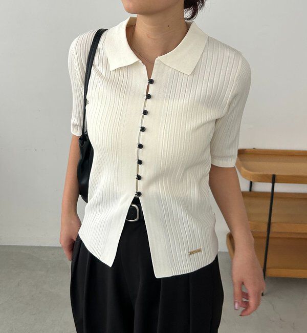  「【全骨格◎】ハーフスリーブポロニット」|カーディガン|