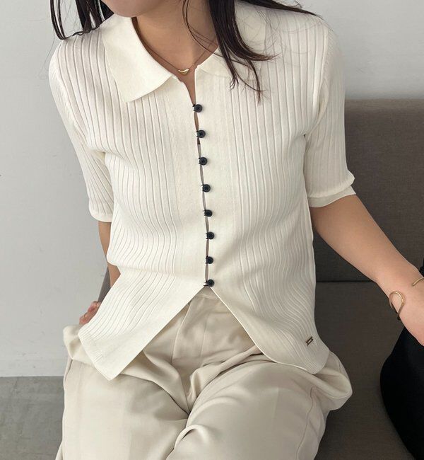  「【全骨格◎】ハーフスリーブポロニット」|カーディガン|