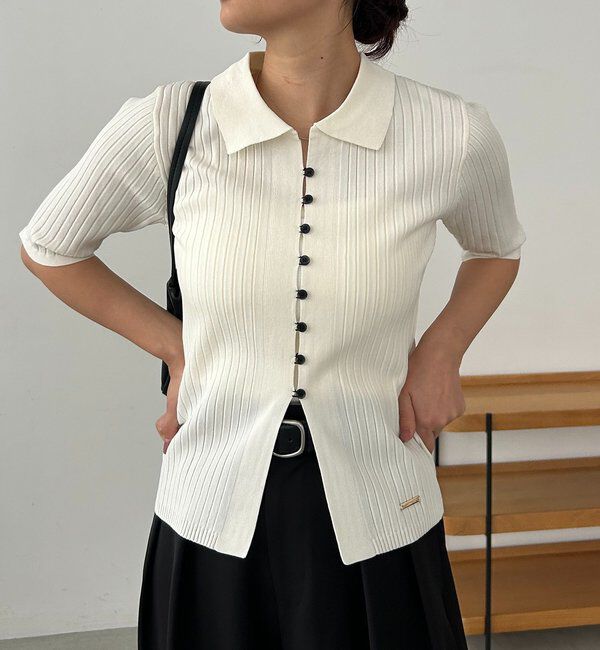 「【全骨格◎】ハーフスリーブポロニット」|カーディガン|