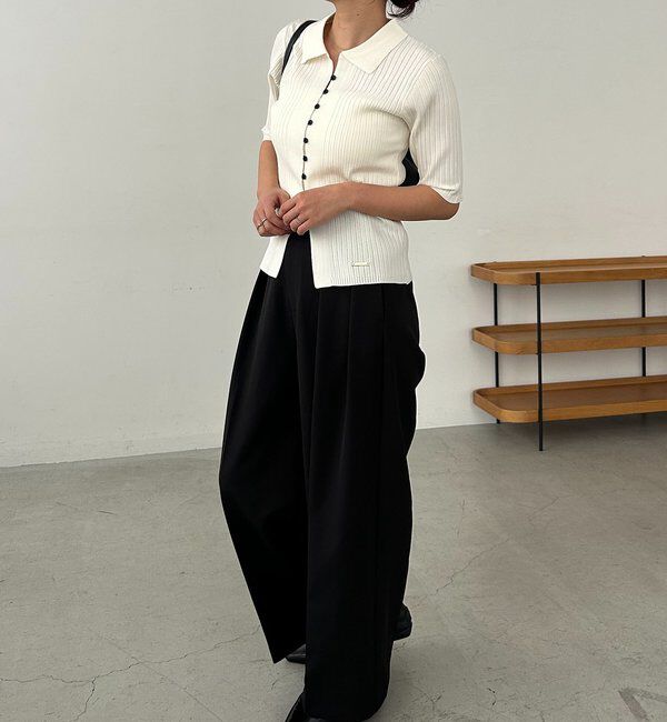  「【全骨格◎】ハーフスリーブポロニット」|カーディガン|