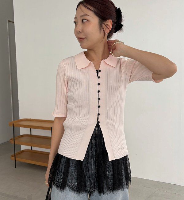  「【全骨格◎】ハーフスリーブポロニット」|カーディガン|