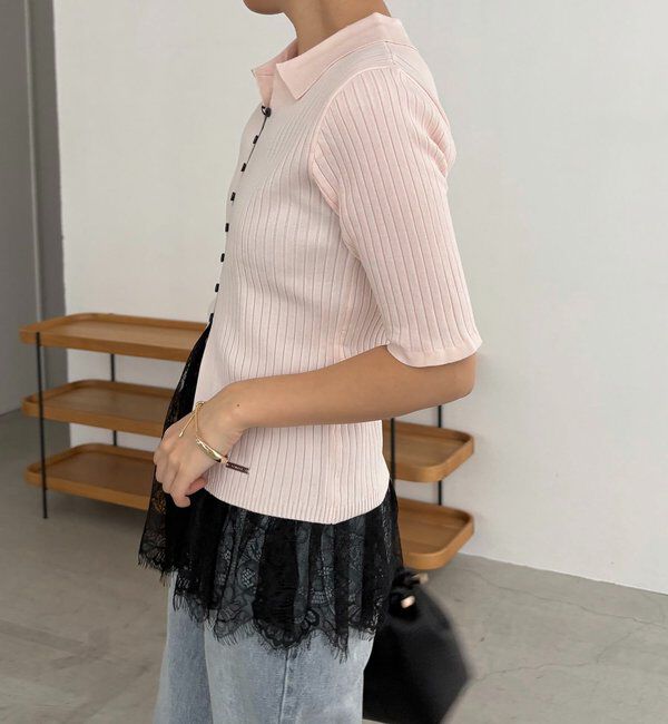  「【全骨格◎】ハーフスリーブポロニット」|カーディガン|