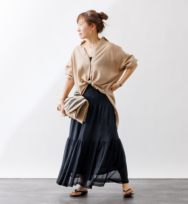 Rouge vif「【一部店舗限定】麻混バックスリットリボンシャツ」|シャツ・ブラウス|