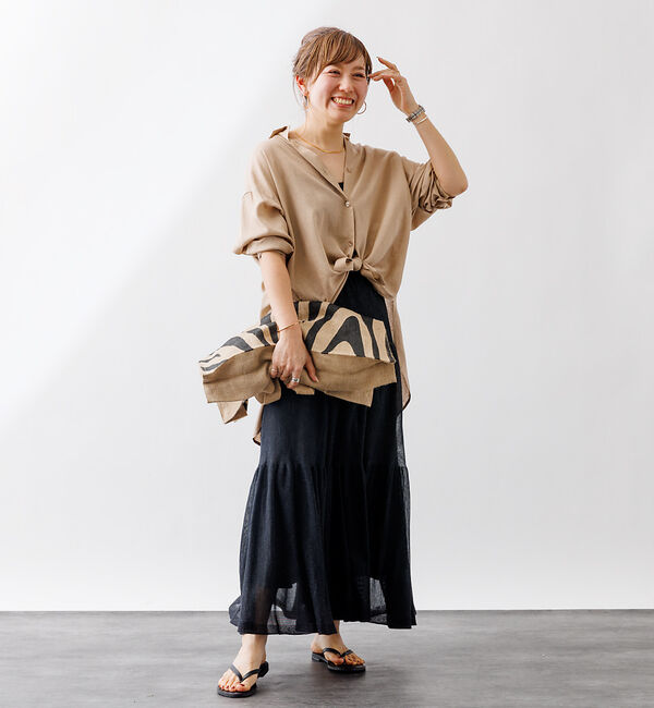 Rouge vif「【一部店舗限定】麻混バックスリットリボンシャツ」|シャツ・ブラウス|