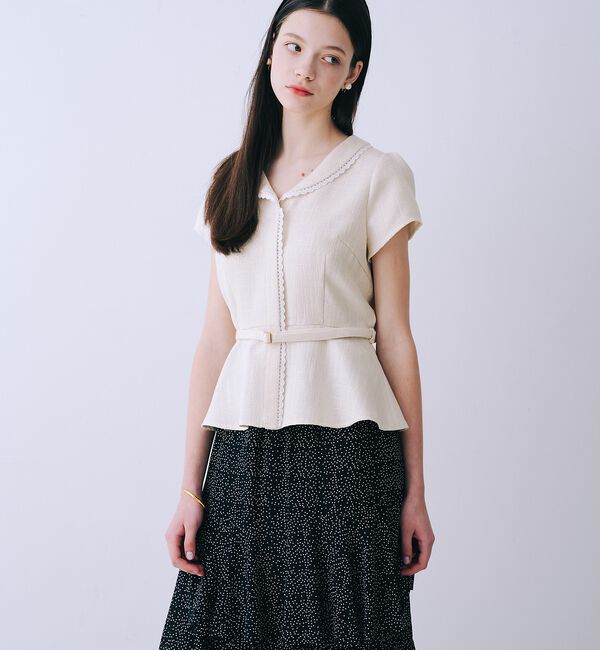 SELFIST「ツイードベルト付半袖ペプラムブラウス【予約】」|シャツ・ブラウス|