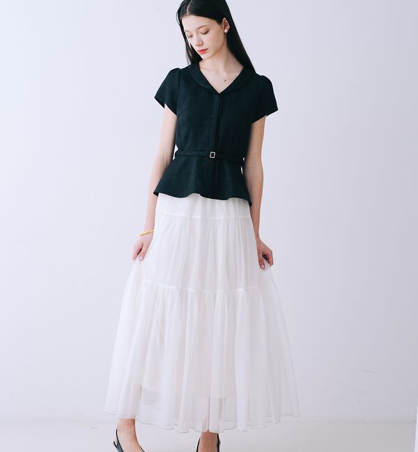 SELFIST「ツイードベルト付半袖ペプラムブラウス【予約】」|シャツ・ブラウス|