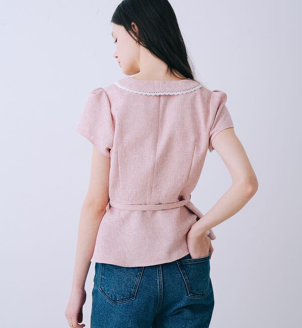 SELFIST「ツイードベルト付半袖ペプラムブラウス【予約】」|シャツ・ブラウス|