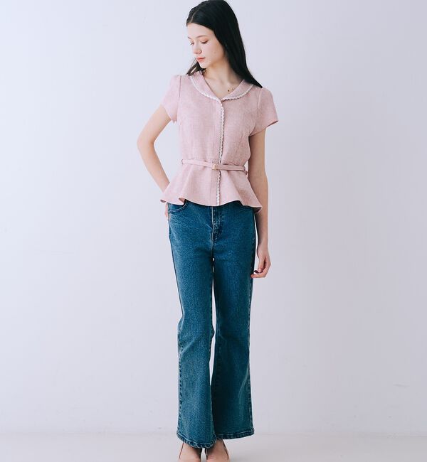 SELFIST「ツイードベルト付半袖ペプラムブラウス【予約】」|シャツ・ブラウス|