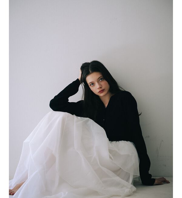 SELFIST「【kariさんコラボ】カーディガン&times;ニットドッキングチュールワンピースセット【予」|ワンピース|