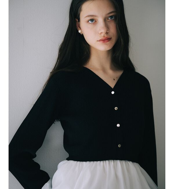 SELFIST「【kariさんコラボ】カーディガン&times;ニットドッキングチュールワンピースセット【予」|ワンピース|