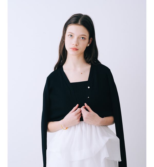 SELFIST「【kariさんコラボ】カーディガン&times;ニットドッキングチュールワンピースセット【予」|ワンピース|