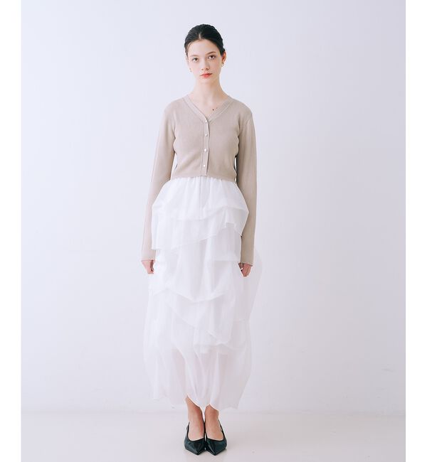 SELFIST「【kariさんコラボ】カーディガン&times;ニットドッキングチュールワンピースセット【予」|ワンピース|