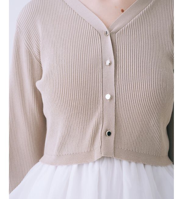 SELFIST「【kariさんコラボ】カーディガン&times;ニットドッキングチュールワンピースセット【予」|ワンピース|