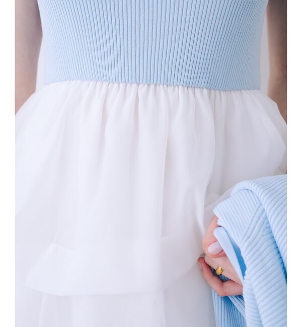 SELFIST「【kariさんコラボ】カーディガン&times;ニットドッキングチュールワンピースセット【予」|ワンピース|