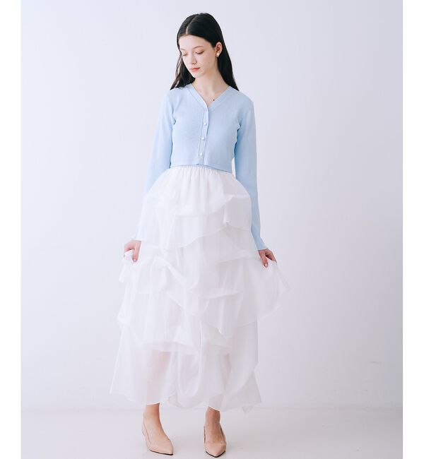 SELFIST「【kariさんコラボ】カーディガン&times;ニットドッキングチュールワンピースセット【予」|ワンピース|