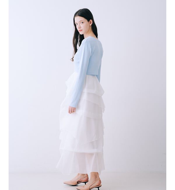 SELFIST「【kariさんコラボ】カーディガン&times;ニットドッキングチュールワンピースセット【予」|ワンピース|