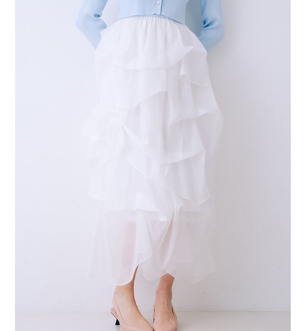 SELFIST「【kariさんコラボ】カーディガン&times;ニットドッキングチュールワンピースセット【予」|ワンピース|