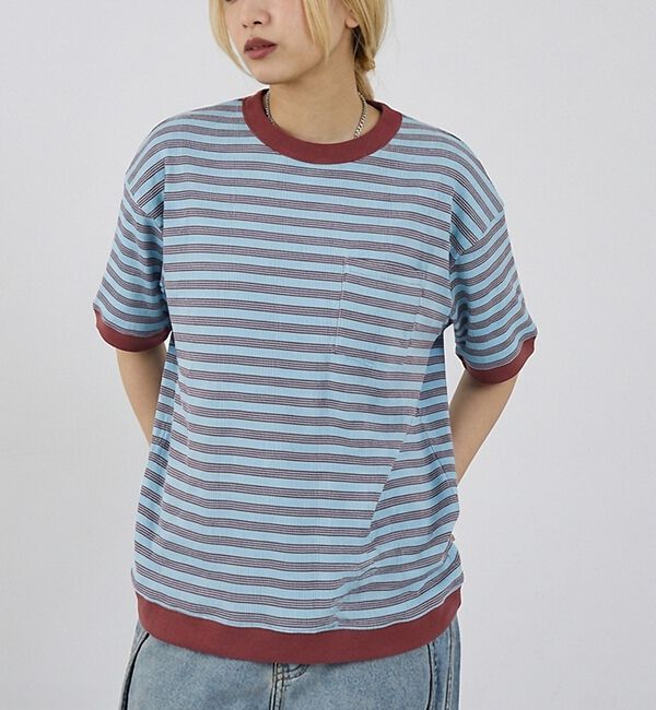 NOMINE「【Robert P. Miller】パネル リブ 半袖 オーバー/ビッグシルエッ」|Tシャツ・カットソー|ブルー