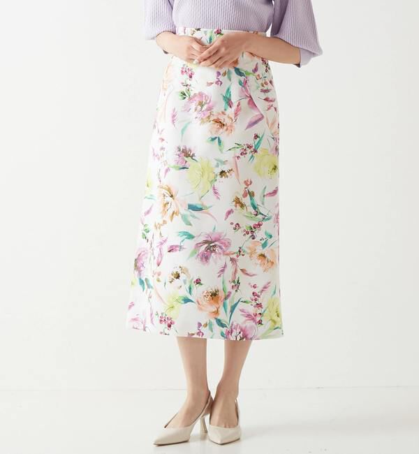 TIARA「花と羽タイトスカート」|スカート|ピンク