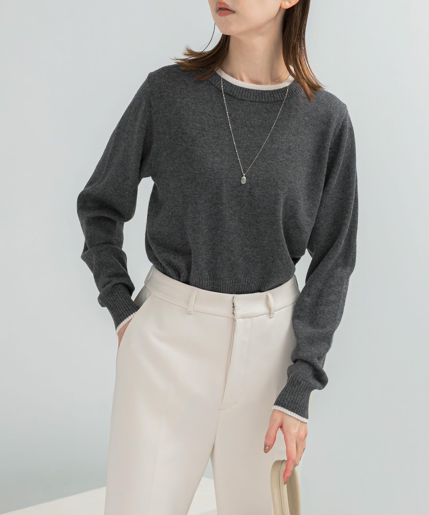 URBAN RESEARCH ROSSO「カシミヤ混バイカラーコンパクトニット」|ニット・セーター|グレー系その他