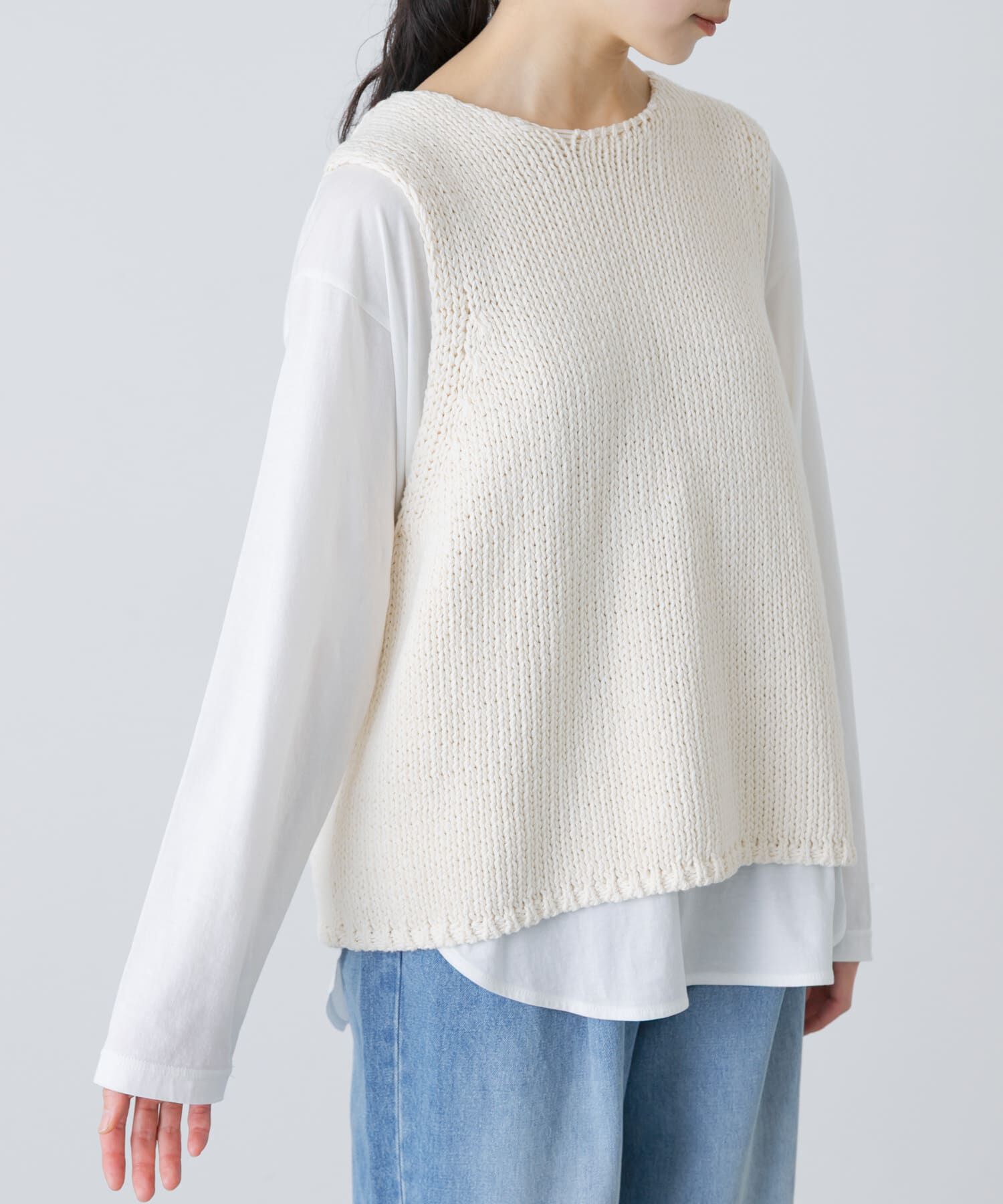 かぐれ「コットンローゲージニットベスト」|ベスト・ジレ|