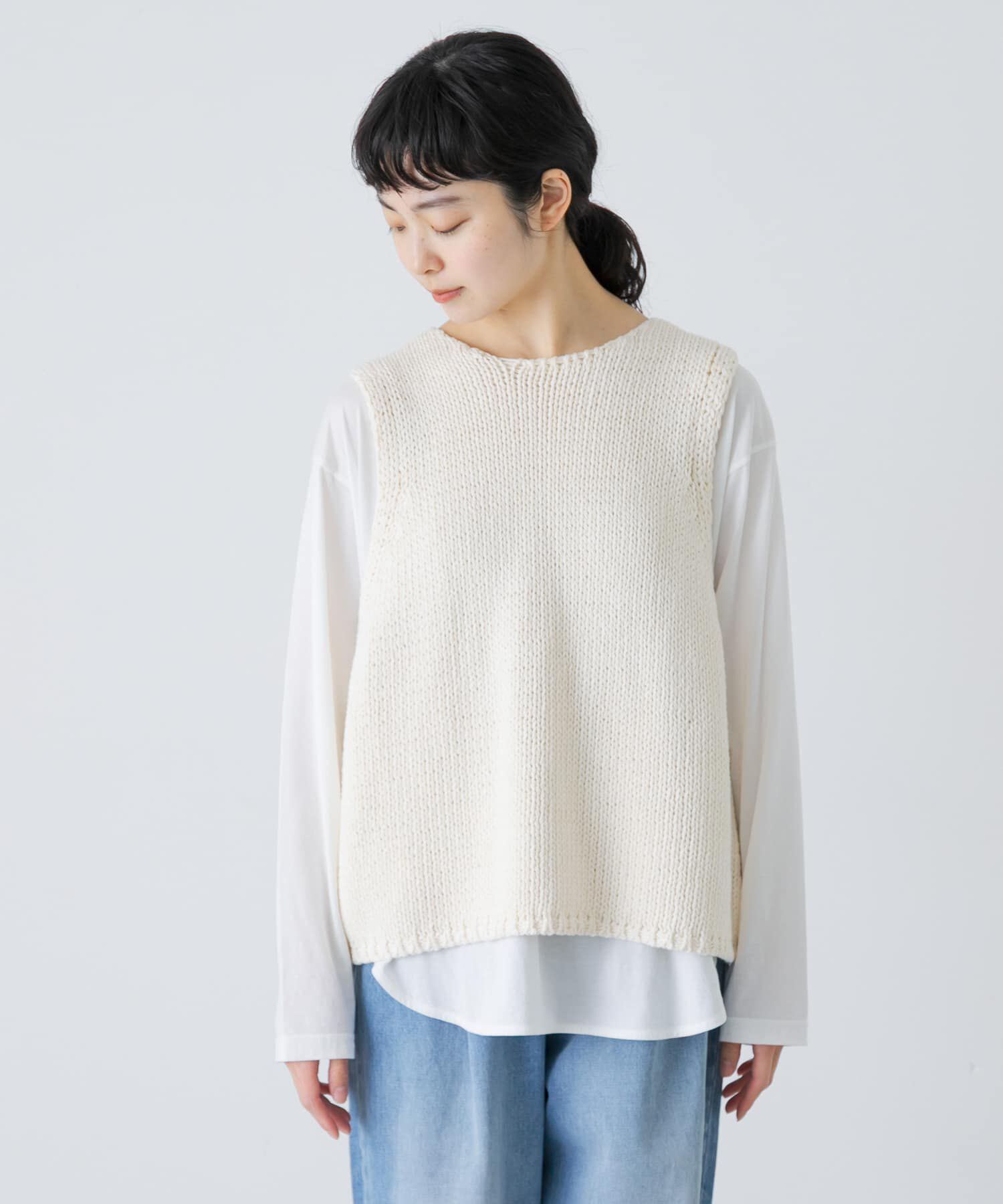 かぐれ「コットンローゲージニットベスト」|ベスト・ジレ|