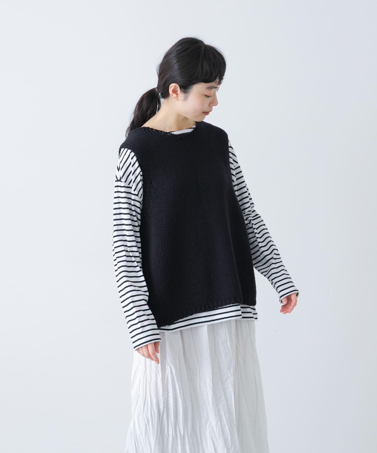 かぐれ「コットンローゲージニットベスト」|ベスト・ジレ|