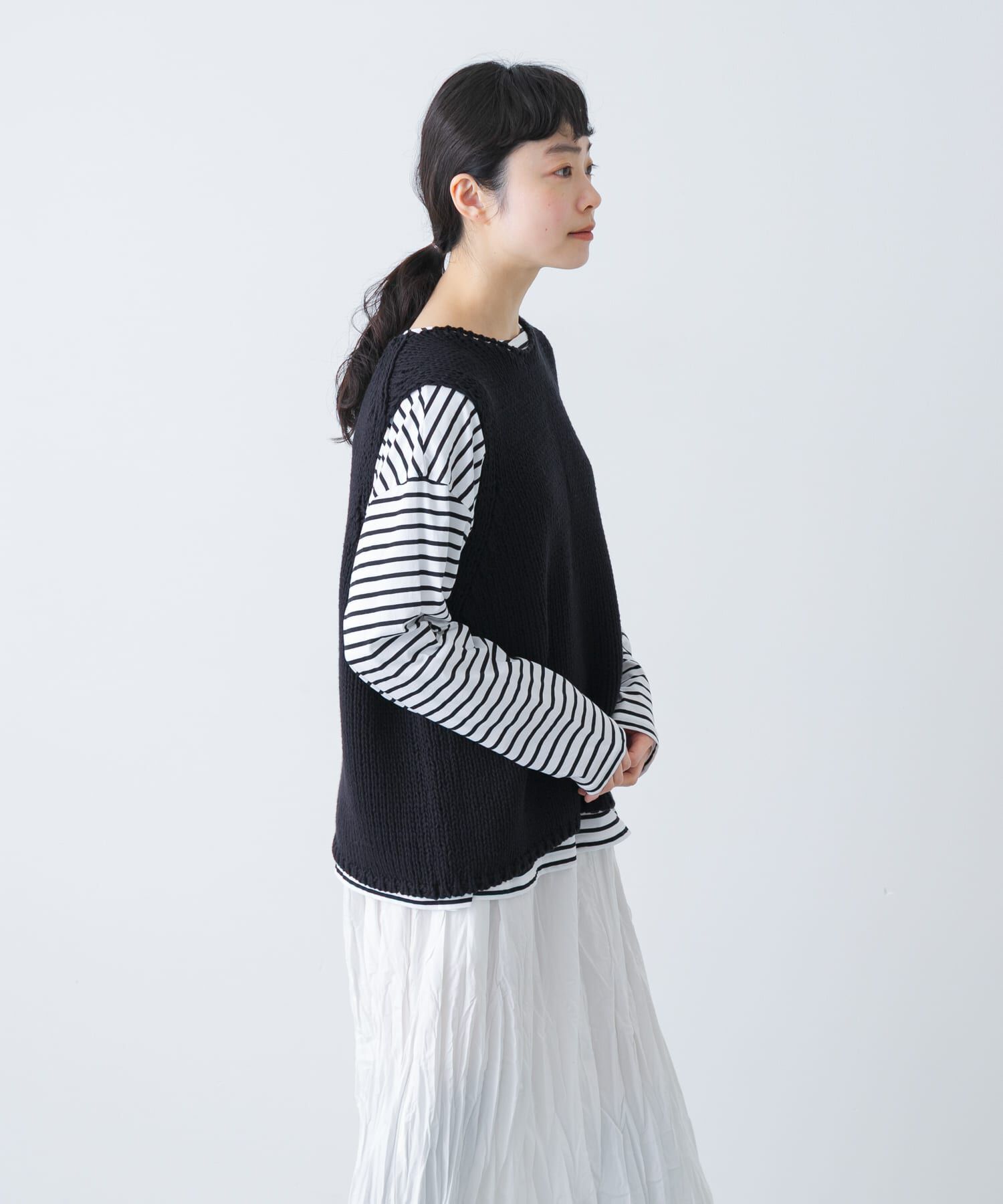 かぐれ「コットンローゲージニットベスト」|ベスト・ジレ|