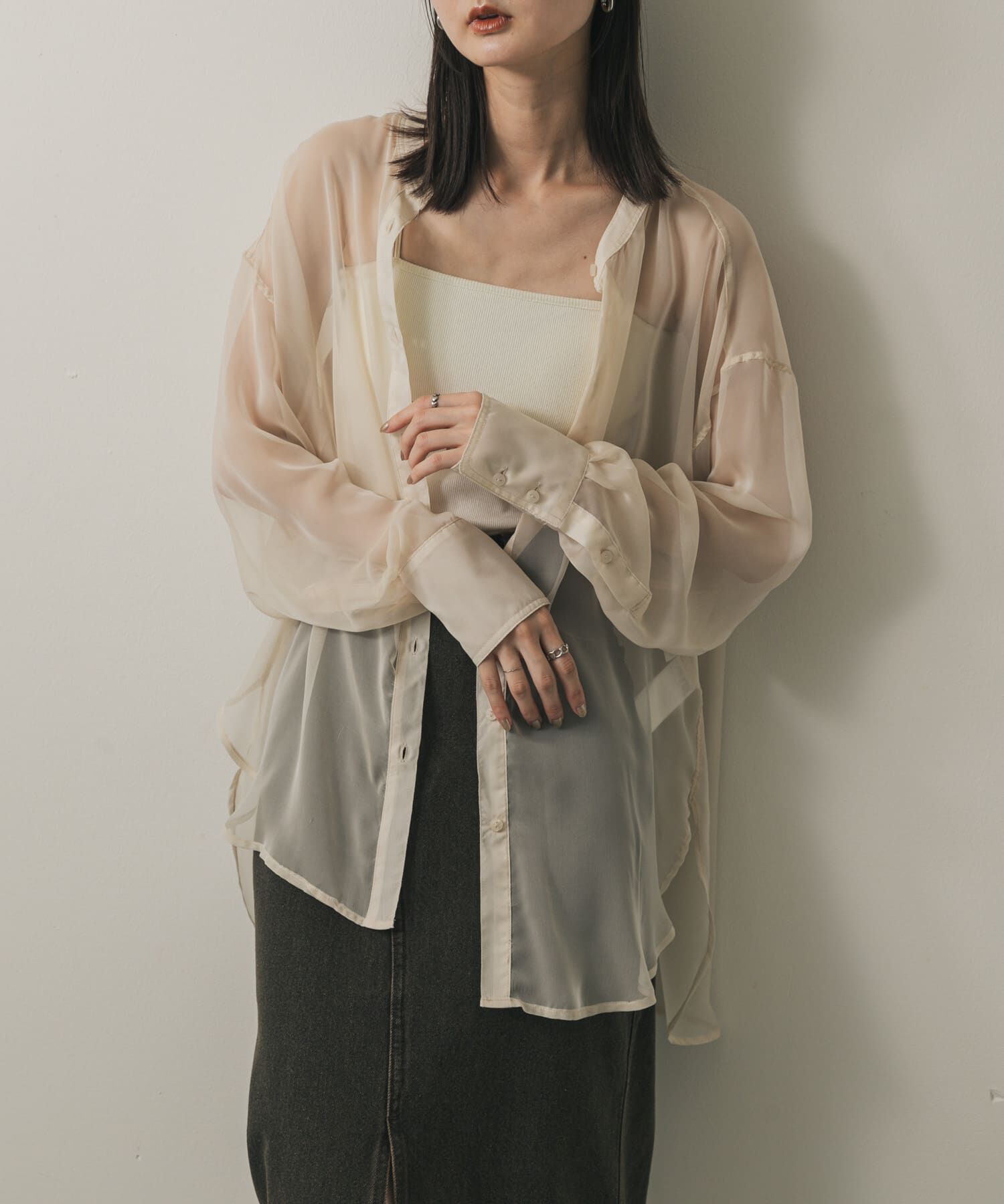 SENSE OF PLACE by URBAN RESEARCH「バンドカラーシャンブレーシアーシャツ」|シャツ・ブラウス|アイボリー