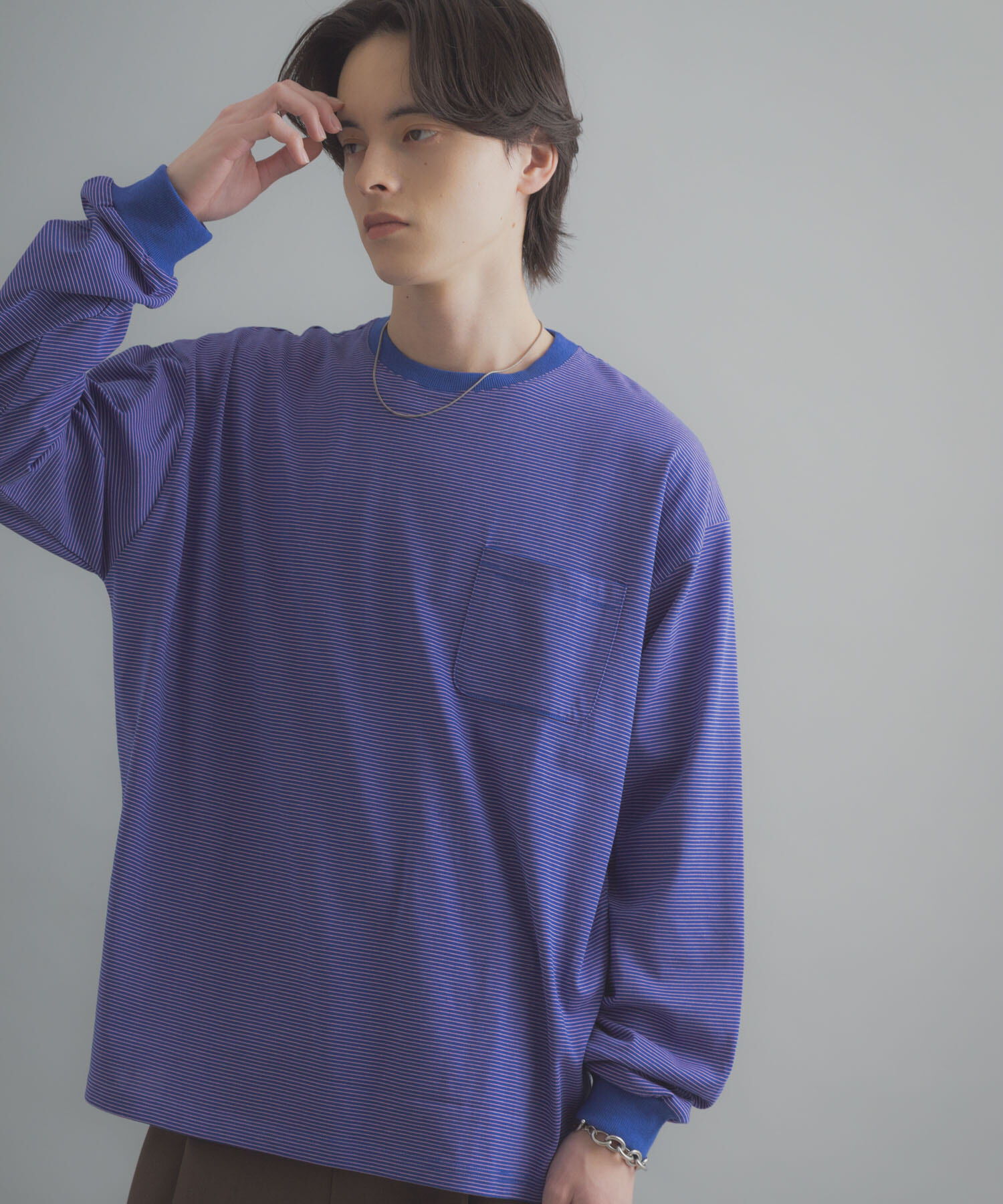 SENSE OF PLACE by URBAN RESEARCH「ピンボーダーロングスリーブTシャツ」|Tシャツ・カットソー|ブルー