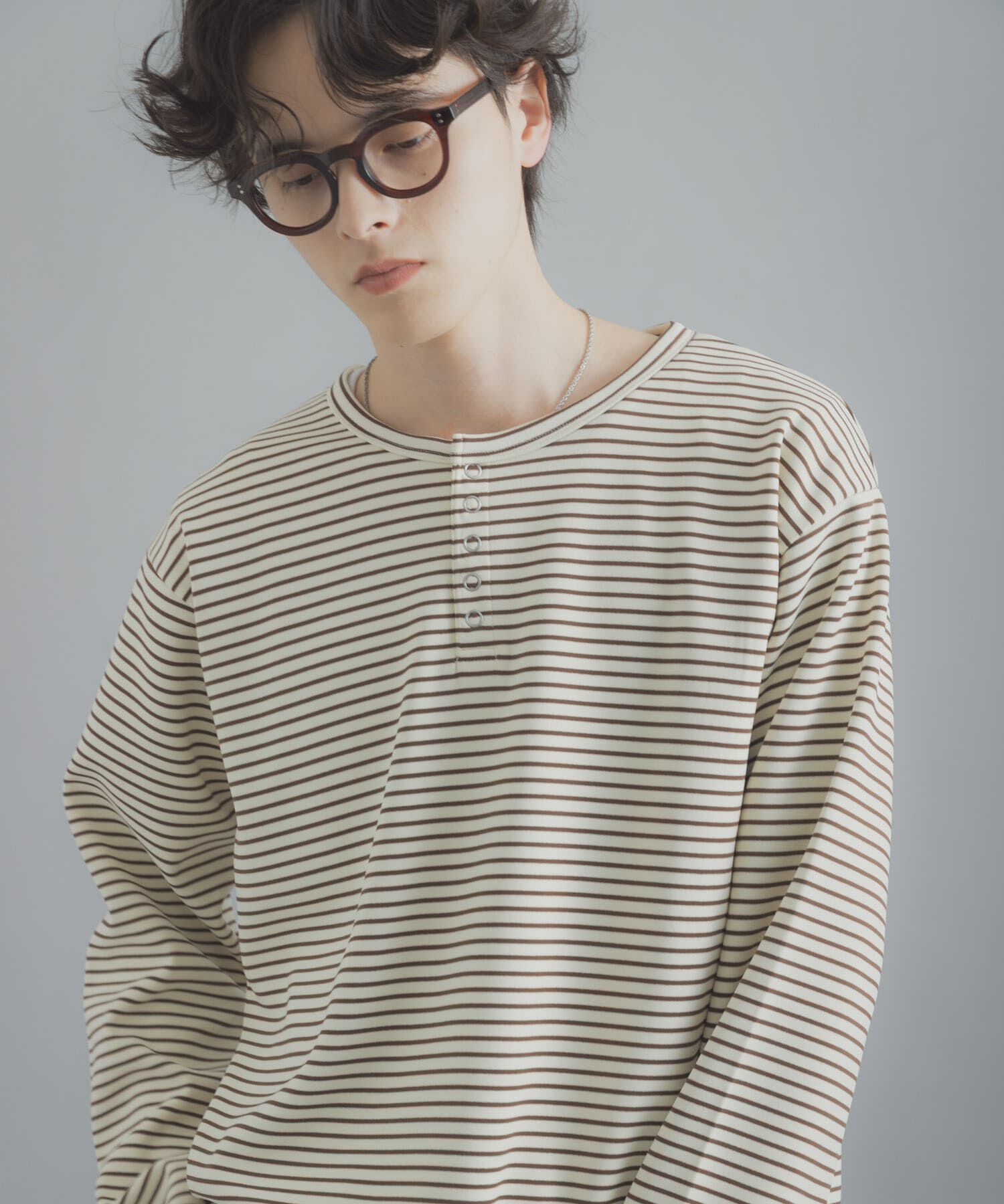 SENSE OF PLACE by URBAN RESEARCH「ボーダーヘンリーネックロングTシャツ」|Tシャツ・カットソー|