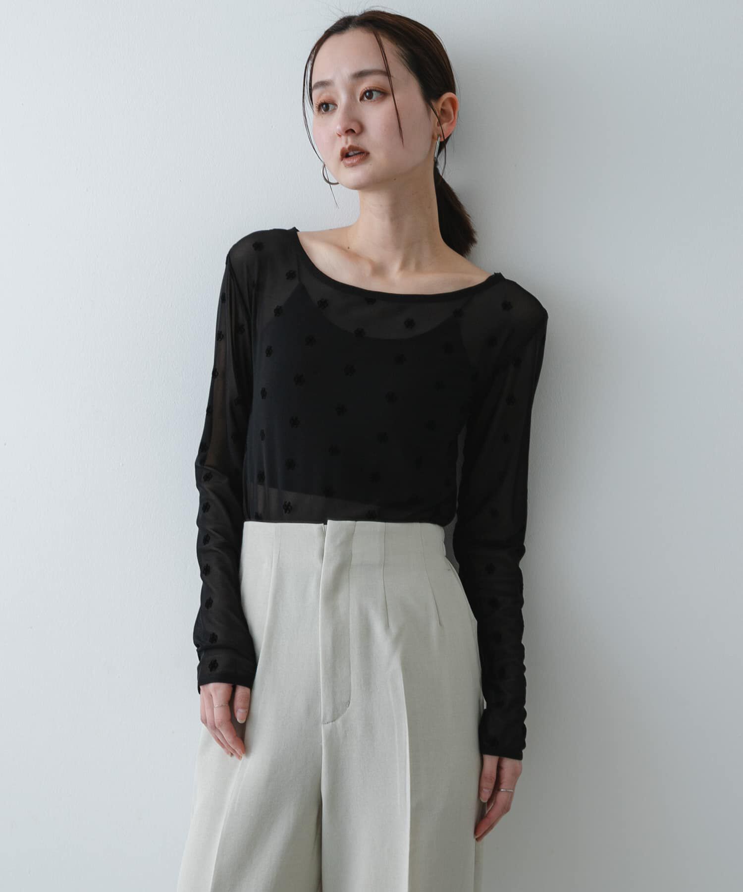 SENSE OF PLACE by URBAN RESEARCH「モチーフシアーカットトップ」|Tシャツ・カットソー|ブラック