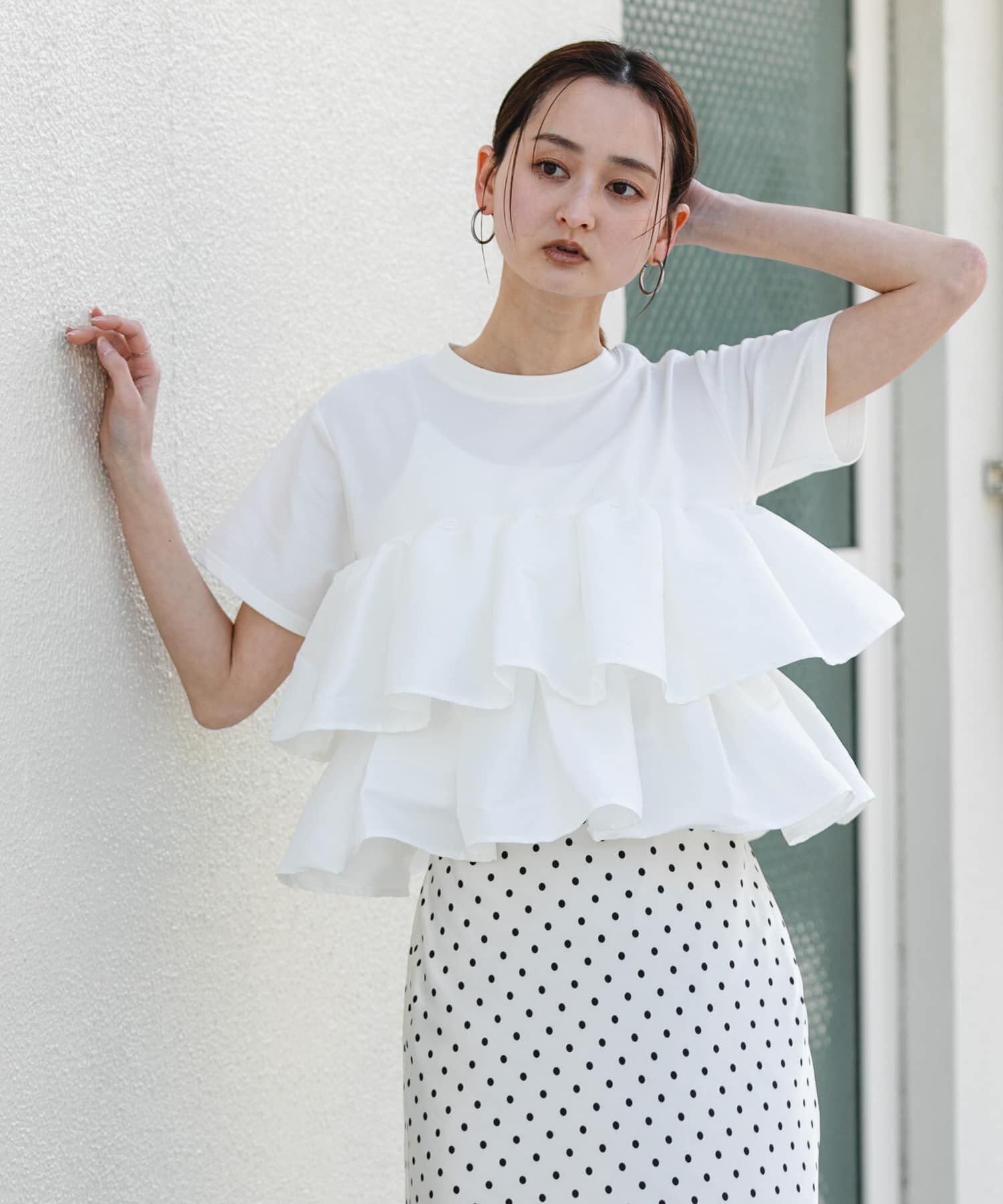 SENSE OF PLACE by URBAN RESEARCH「シャイニーフリルドッキングカットトップ」|Tシャツ・カットソー|オフホワイト