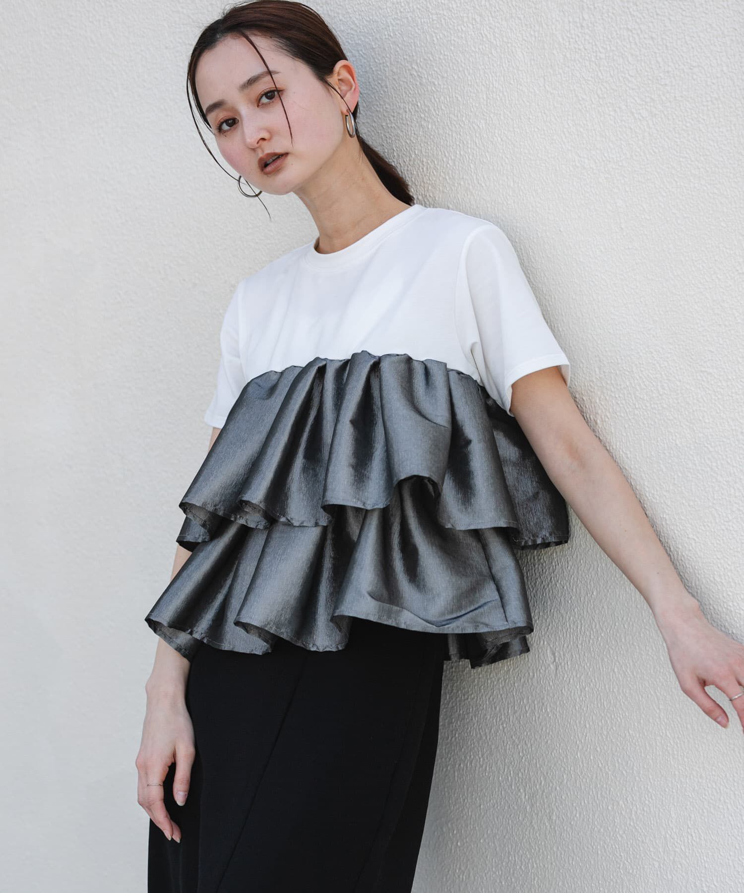 SENSE OF PLACE by URBAN RESEARCH「シャイニーフリルドッキングカットトップ」|Tシャツ・カットソー|ホワイト系その他