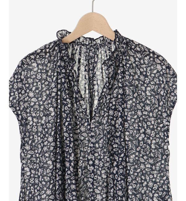  「《手洗い可能》フラワープリントネックギャザーワンピース」|ワンピース|