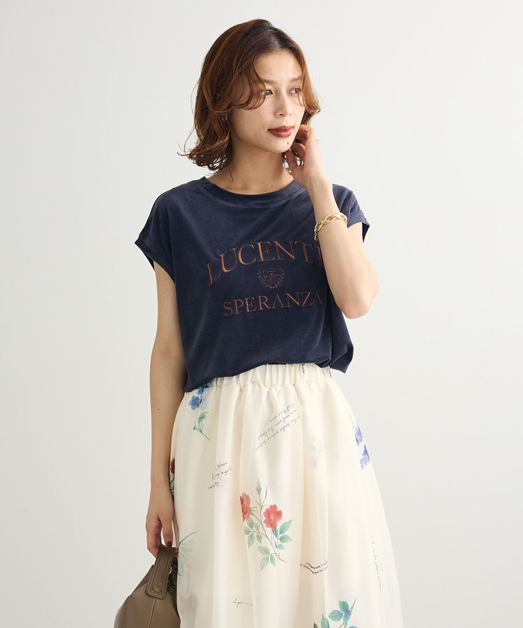 Green Parks「ベロアロゴフレンチスリーブチュニック」|チュニック|Navy