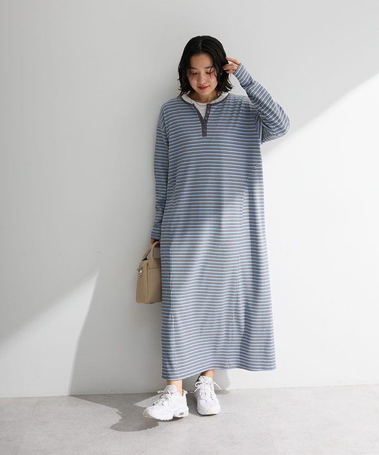 Green Parks「ヘンリーネックワンピース」|ワンピース|ボーダーブルー