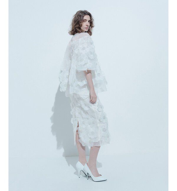 LOULOU WILLOUGHBY「【LOULOU WILLOUGHBY】オーガンフラワータイトスカート」|タイト|ホワイト