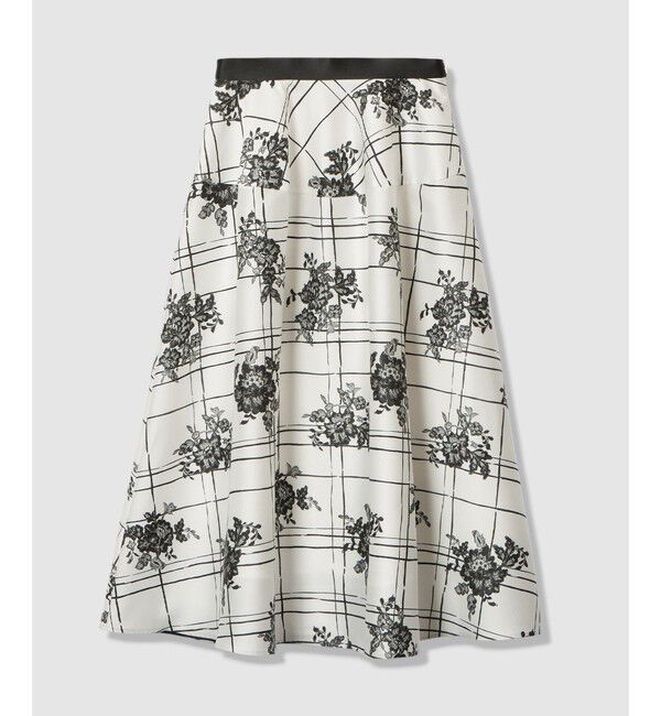 LOULOU WILLOUGHBY「【LOULOU WILLOUGHBY】SILK COフラワーチェックスカート」|フレア|